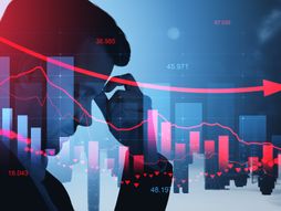 Silueta biznismena,biznismen, finansijski grafikon, kriza