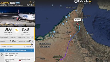 JU9070, specijalni let Er Srbije za Dubai