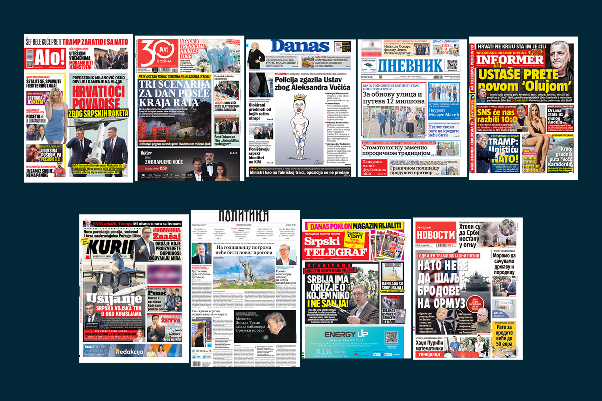 NASLOVNE STRANE SUTRAŠNJIH NOVINA: Prelistavanje štampe za utorak, 17. mart 2026. godine