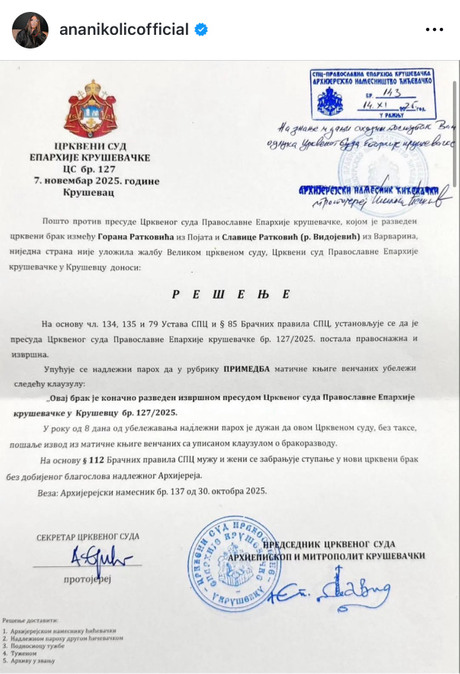Ana Nikolić Rale rešenje o razvodu
