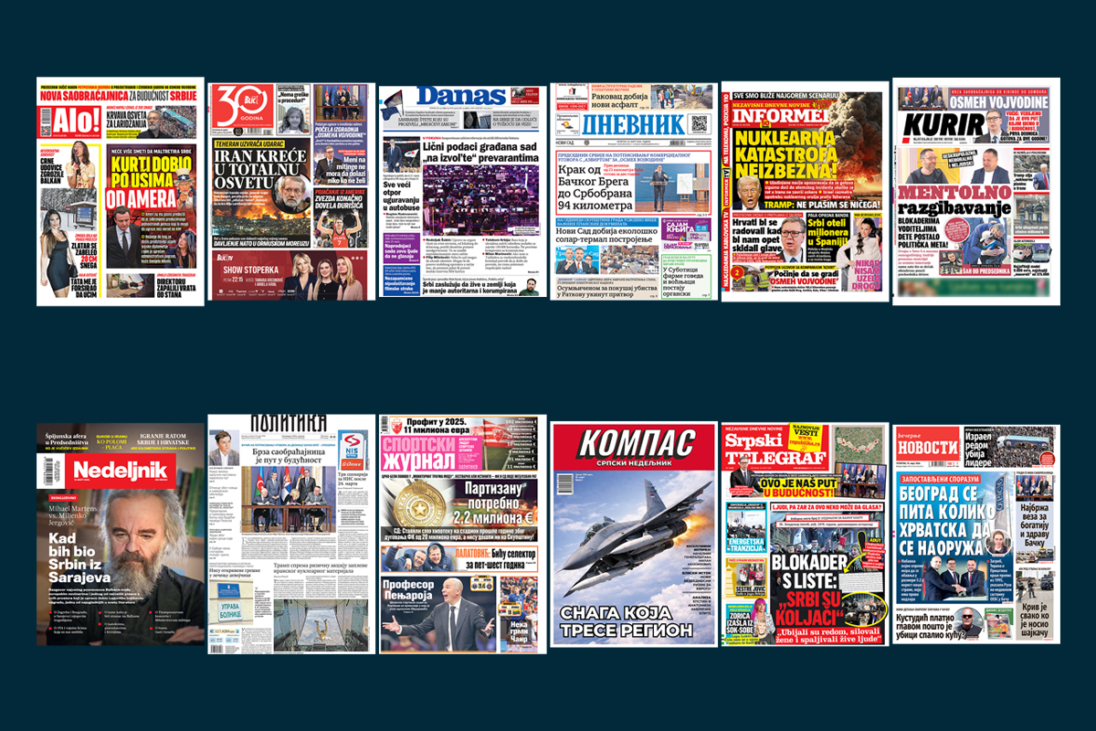 NASLOVNE STRANE SUTRAŠNJIH NOVINA: Prelistavanje štampe za četvrtak, 19. mart 2026. godine