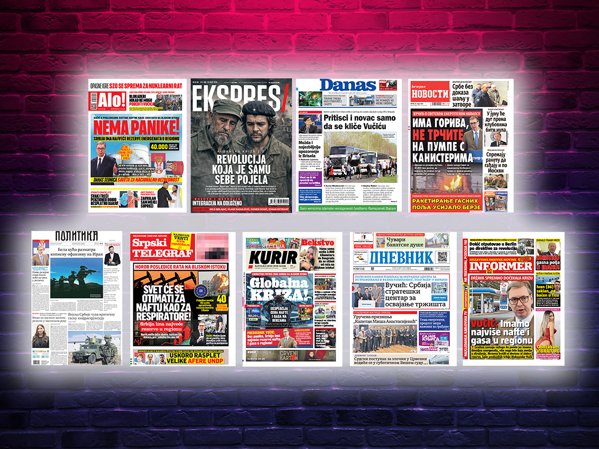 NASLOVNE STRANE SUTRAŠNJIH NOVINA: Prelistavanje štampe za petak, 20. mart 2026. godine