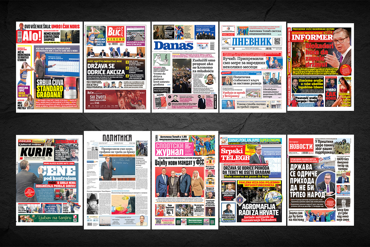 NASLOVNE STRANE SUTRAŠNJIH NOVINA: Prelistavanje štampe za subotu, 21. mart 2026. godine