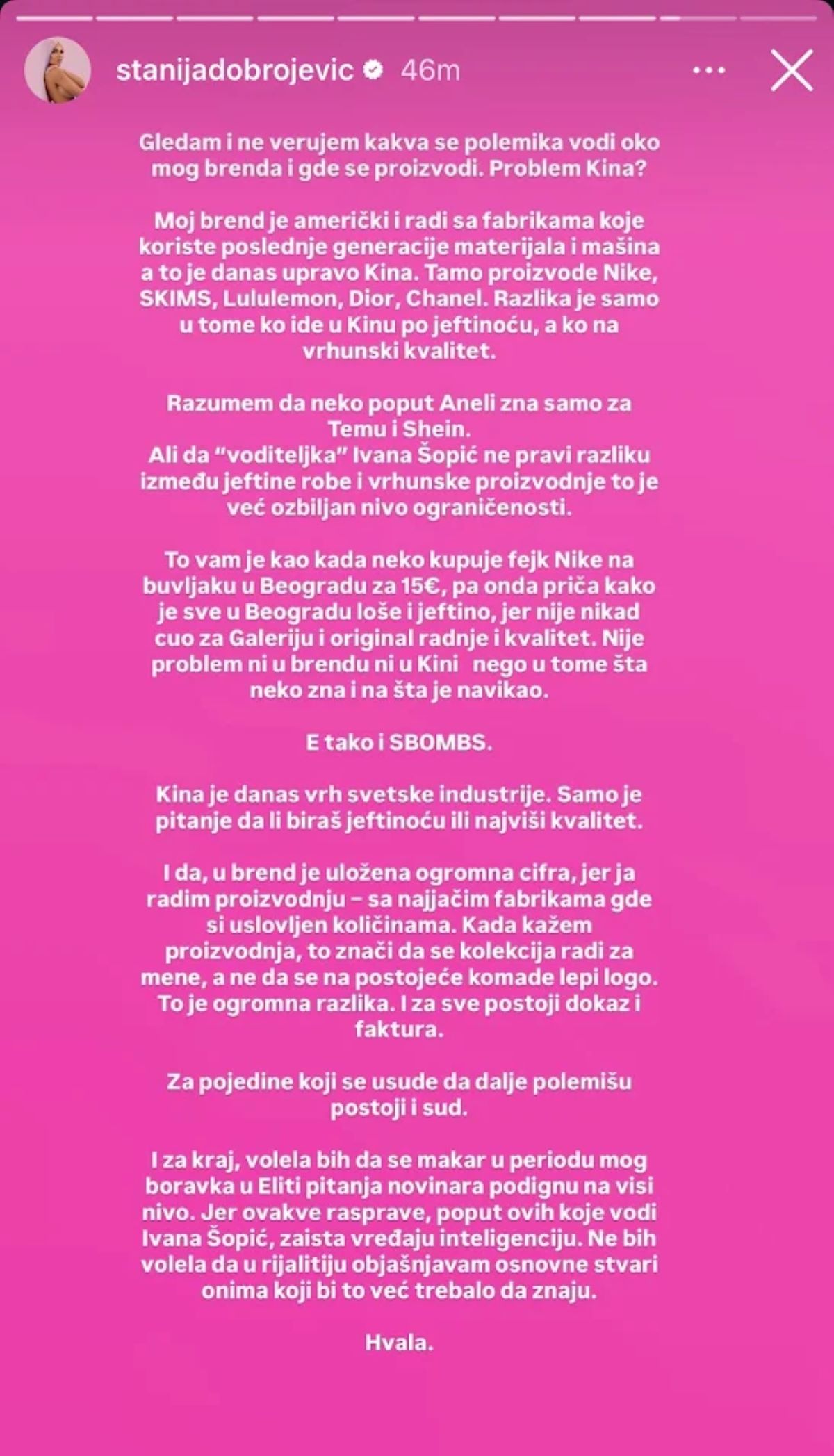 Stanija Dobrojević žestoko isprozivala Ivanu Šopić, pa javno poručila: "To je već ozbiljan nivo ograničenosti"