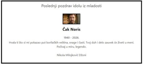 Čitulja Čak Noris, Vranje