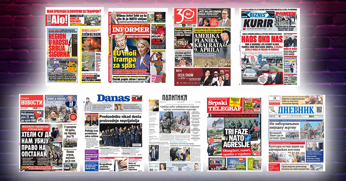 NASLOVNE STRANE SUTRAŠNJIH NOVINA: Prelistavanje štampe za sredu, 25. mart 2026. godine