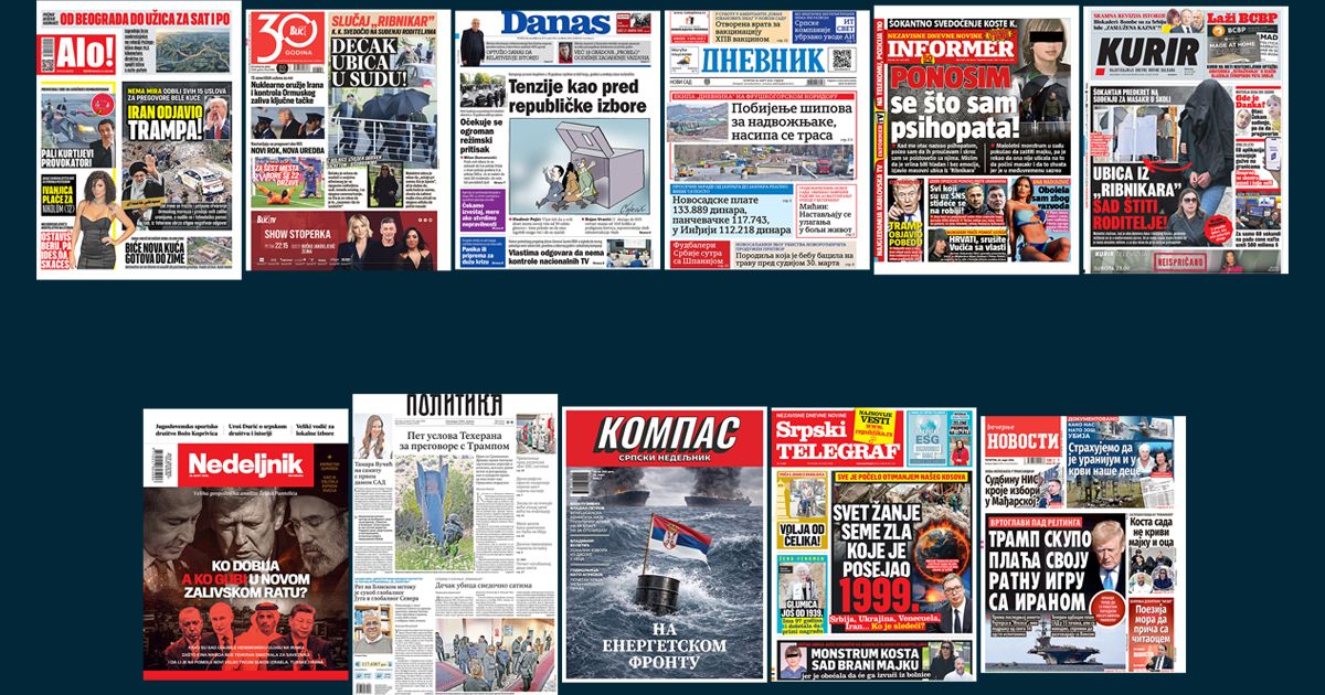 NASLOVNE STRANE SUTRAŠNJIH NOVINA: Prelistavanje štampe za četvrtak, 26. mart 2026. godine