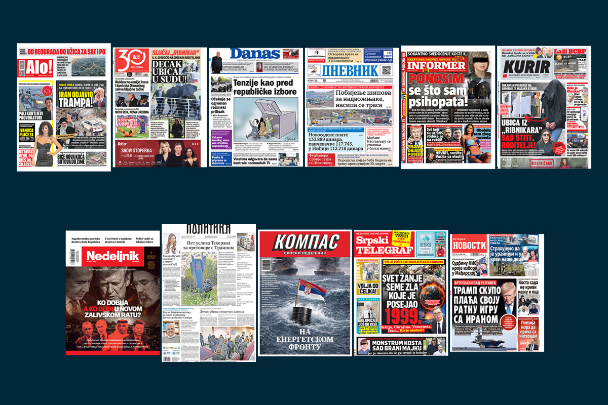 NASLOVNE STRANE SUTRAŠNJIH NOVINA: Prelistavanje štampe za četvrtak, 26. mart 2026. godine