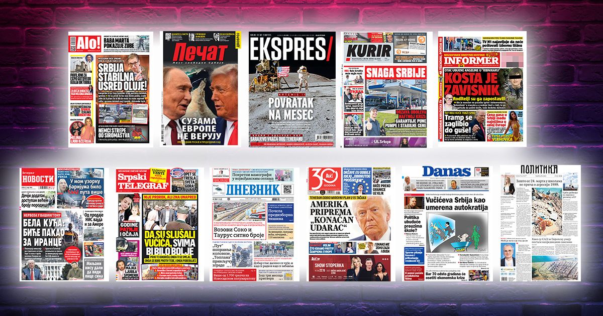 NASLOVNE STRANE SUTRAŠNJIH NOVINA: Prelistavanje štampe za petak, 27. mart 2026. godine