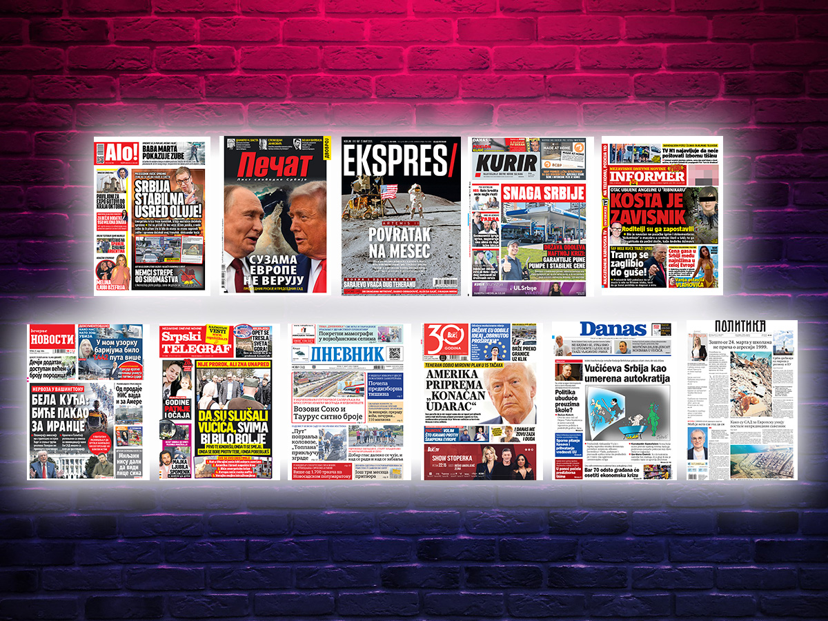 NASLOVNE STRANE SUTRAŠNJIH NOVINA: Prelistavanje štampe za petak, 27. mart 2026. godine