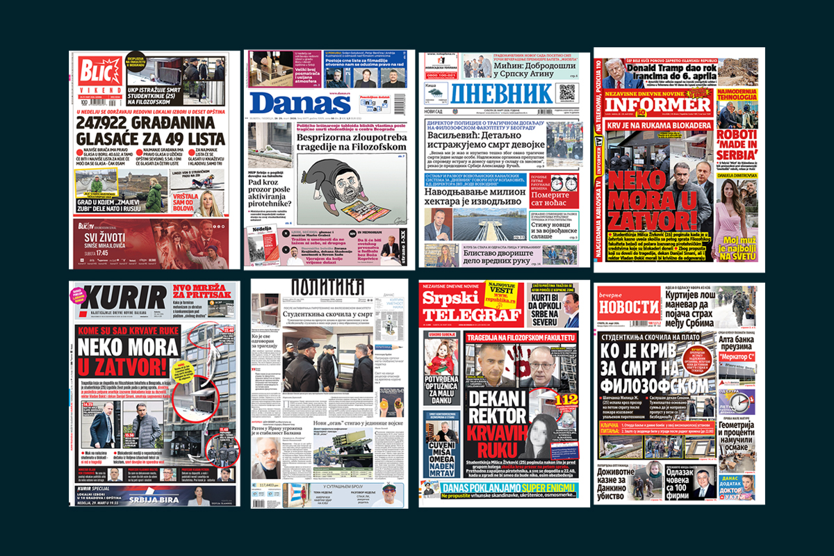 NASLOVNE STRANE SUTRAŠNJIH NOVINA: Prelistavanje štampe za subotu, 28. mart 2026. godine