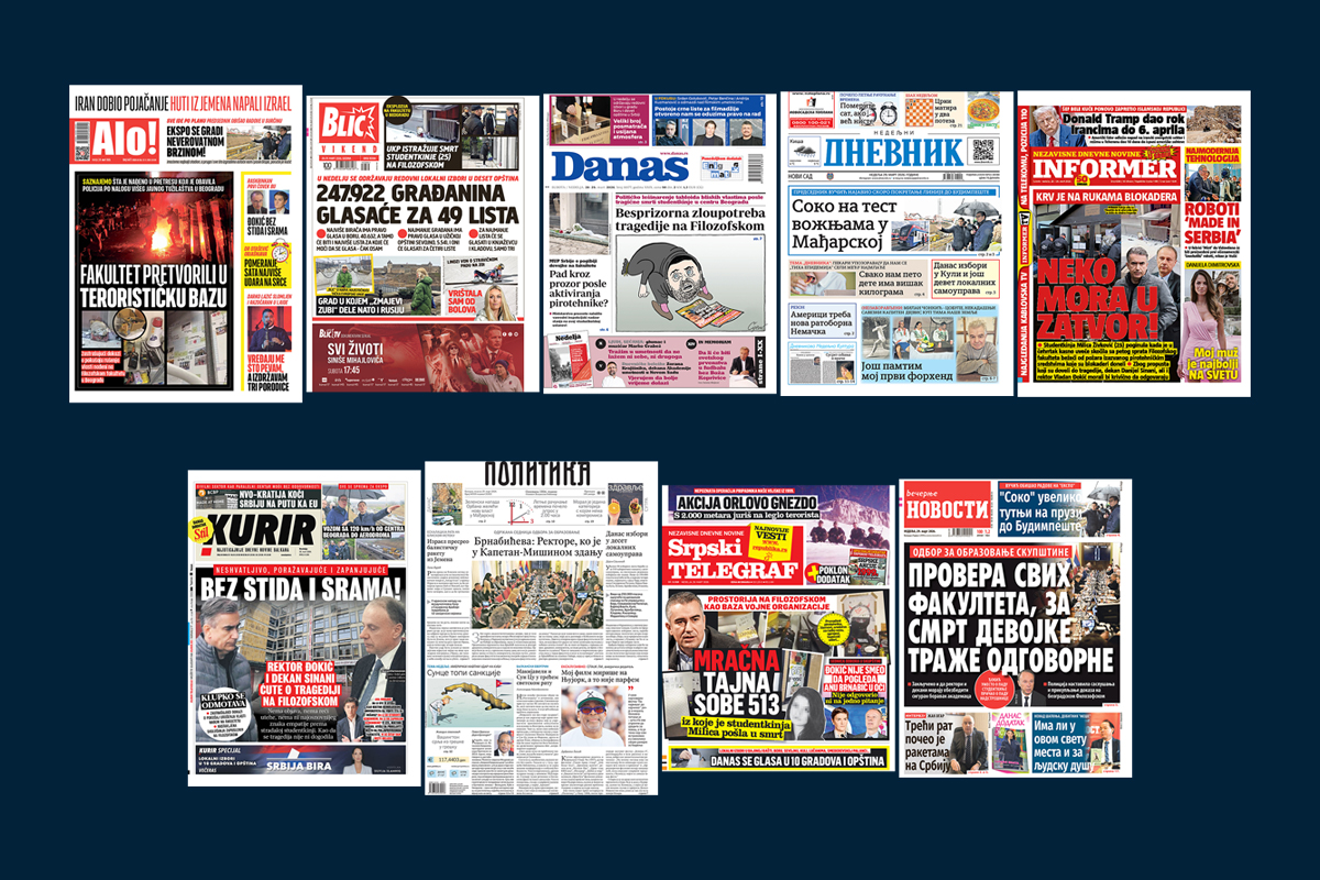 NASLOVNE STRANE SUTRAŠNJIH NOVINA: Prelistavanje štampe za nedelju, 29. mart 2026. godine