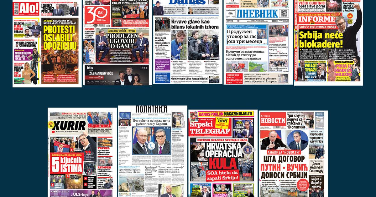 NASLOVNE STRANE SUTRAŠNJIH NOVINA: Prelistavanje štampe za UTORAK, 31. mart 2026. godine