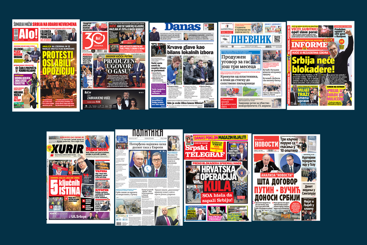 NASLOVNE STRANE SUTRAŠNJIH NOVINA: Prelistavanje štampe za UTORAK, 31. mart 2026. godine