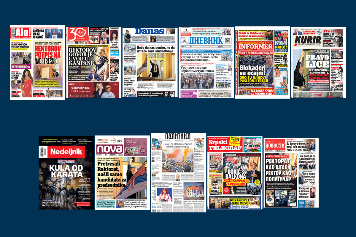 NASLOVNE STRANE SUTRAŠNJIH NOVINA: Prelistavanje štampe za četvrtak, 2. april 2026. godine