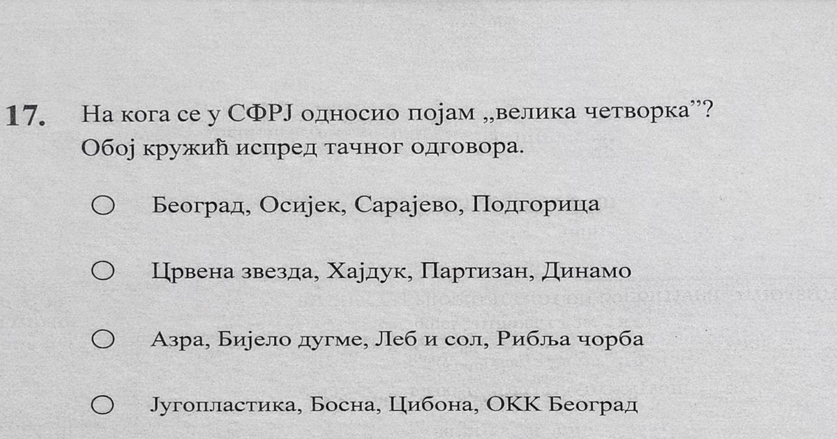 Isplivalo fenomenalno pitanje iz istorije na prijemnom ispitu za đake u Srbiji: Pominju se Zvezda, Partizan...