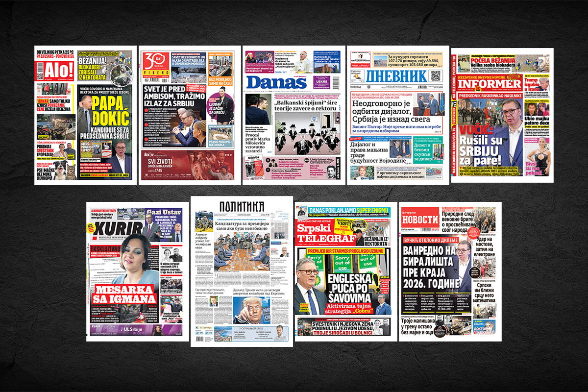 NASLOVNE STRANE SUTRAŠNJIH NOVINA: Prelistavanje štampe za SUBOTU, 4. april 2026. godine