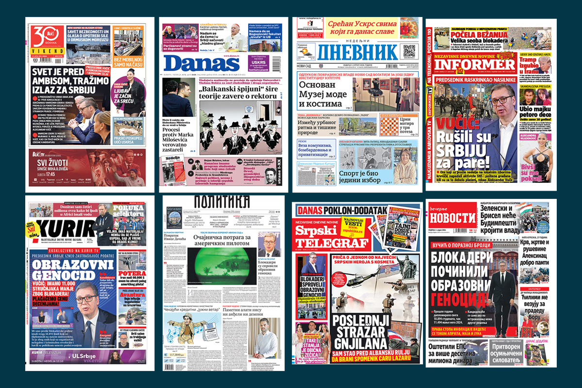 NASLOVNE STRANE SUTRAŠNJIH NOVINA: Prelistavanje štampe za nedelju, 5. april 2026. godine