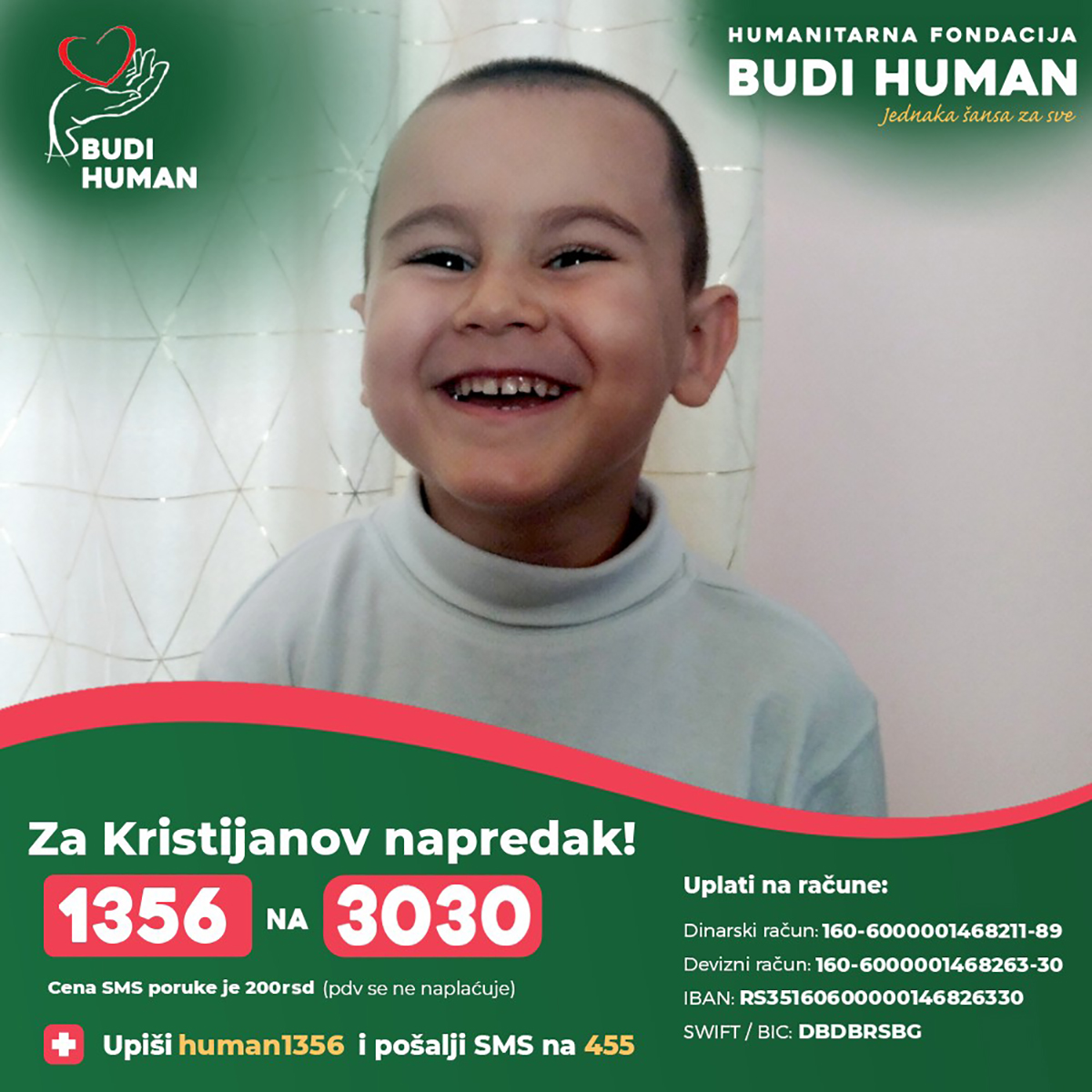 Budimo podrška Kristijanu: On se bori, ali ne može sam, naše malo njemu znači mnogo