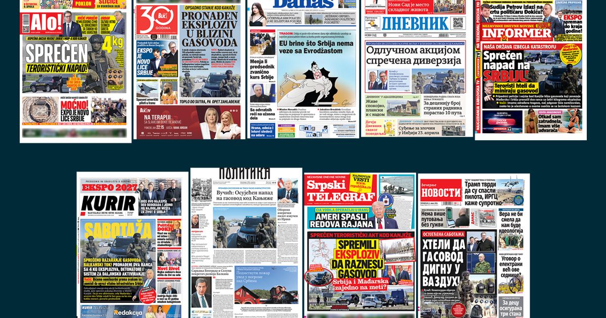 NASLOVNE STRANE SUTRAŠNJIH NOVINA: Prelistavanje štampe za ponedeljak, 6. april 2026. godine