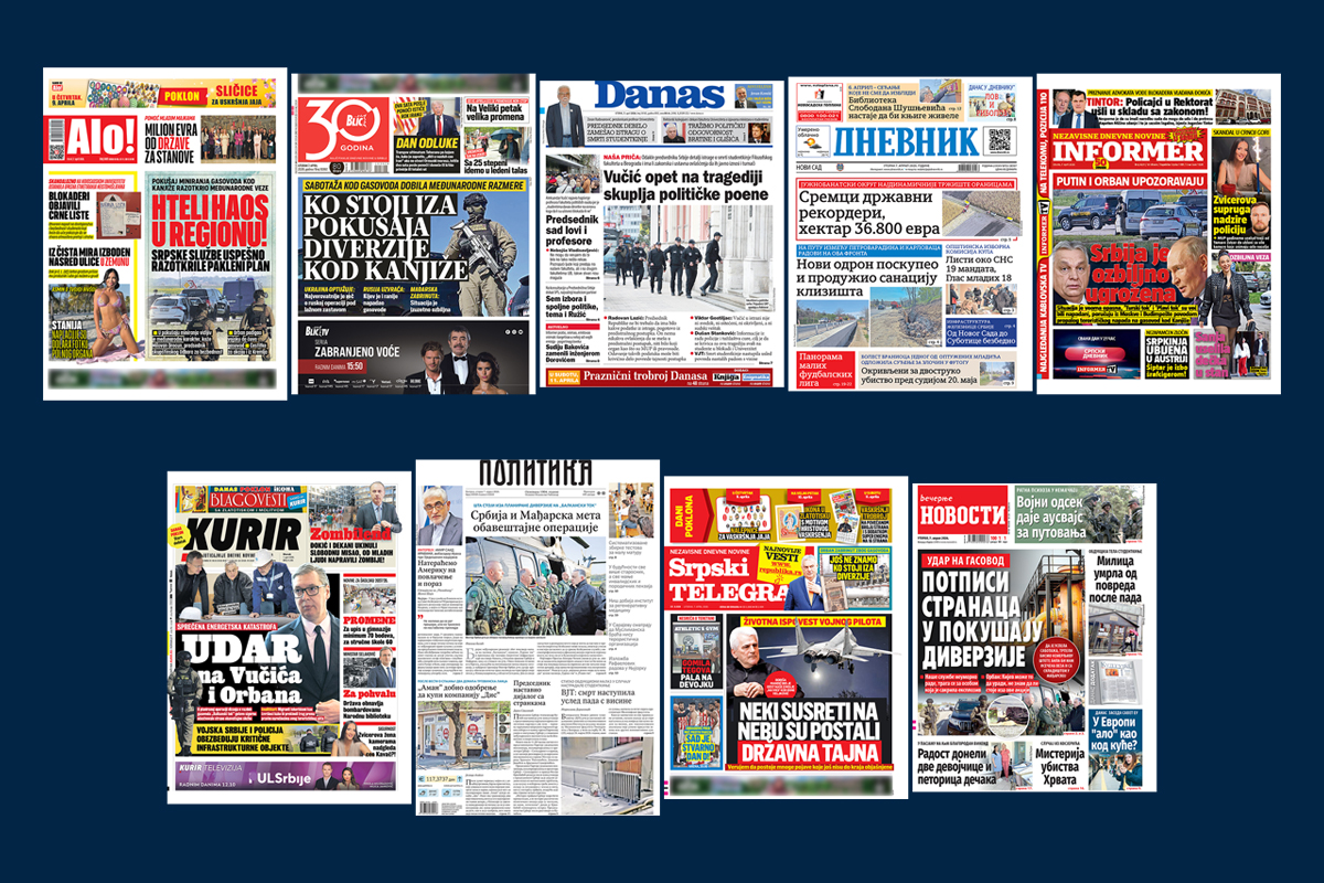 NASLOVNE STRANE SUTRAŠNJIH NOVINA: Prelistavanje štampe za utorak, 7. april 2026. godine