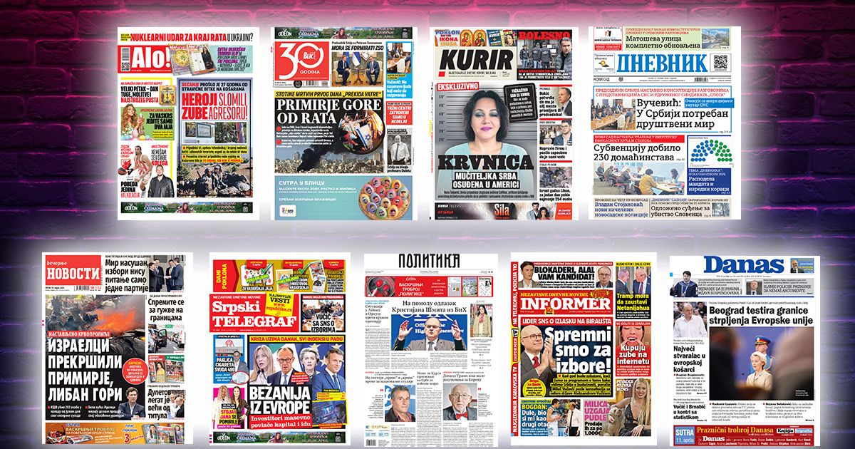 NASLOVNE STRANE SUTRAŠNJIH NOVINA: Prelistavanje štampe za petak, 10. april 2026. godine