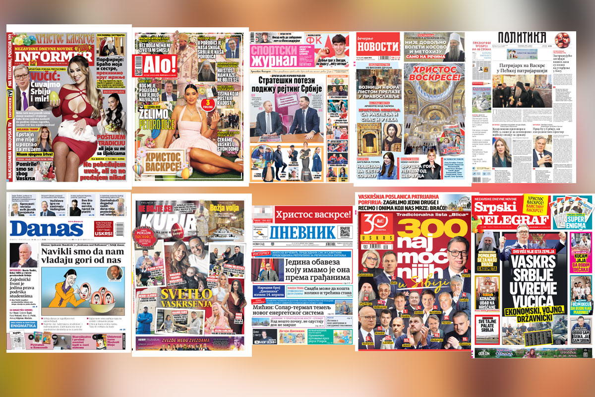 NASLOVNE STRANE SUTRAŠNJIH NOVINA: Prelistavanje štampe za subotu, 11. april 2026. godine