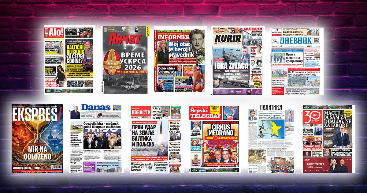 NASLOVNE STRANE SUTRAŠNJIH NOVINA: Prelistavanje štampe za petak, 17. april 2026. godine