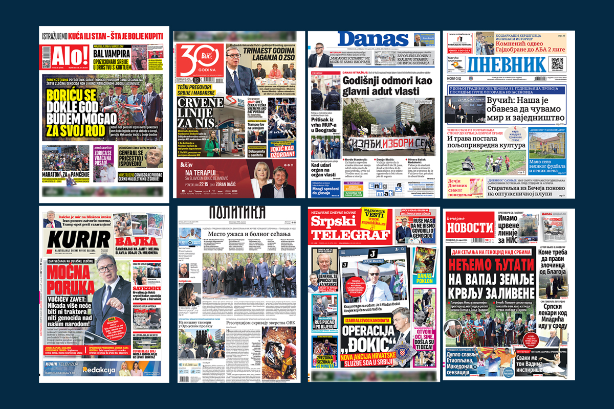 NASLOVNE STRANE SUTRAŠNJIH NOVINA: Prelistavanje štampe za ponedeljak, 20. april 2026. godine
