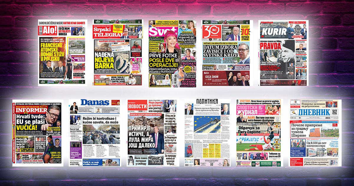 NASLOVNE STRANE SUTRAŠNJIH NOVINA: Prelistavanje štampe za sredu, 22. april 2026. godine