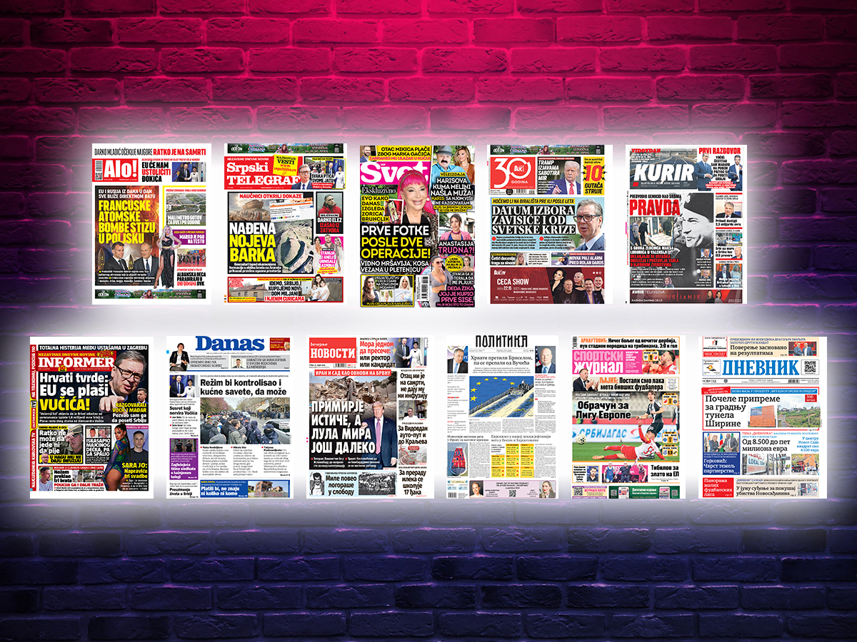 NASLOVNE STRANE SUTRAŠNJIH NOVINA: Prelistavanje štampe za sredu, 22. april 2026. godine