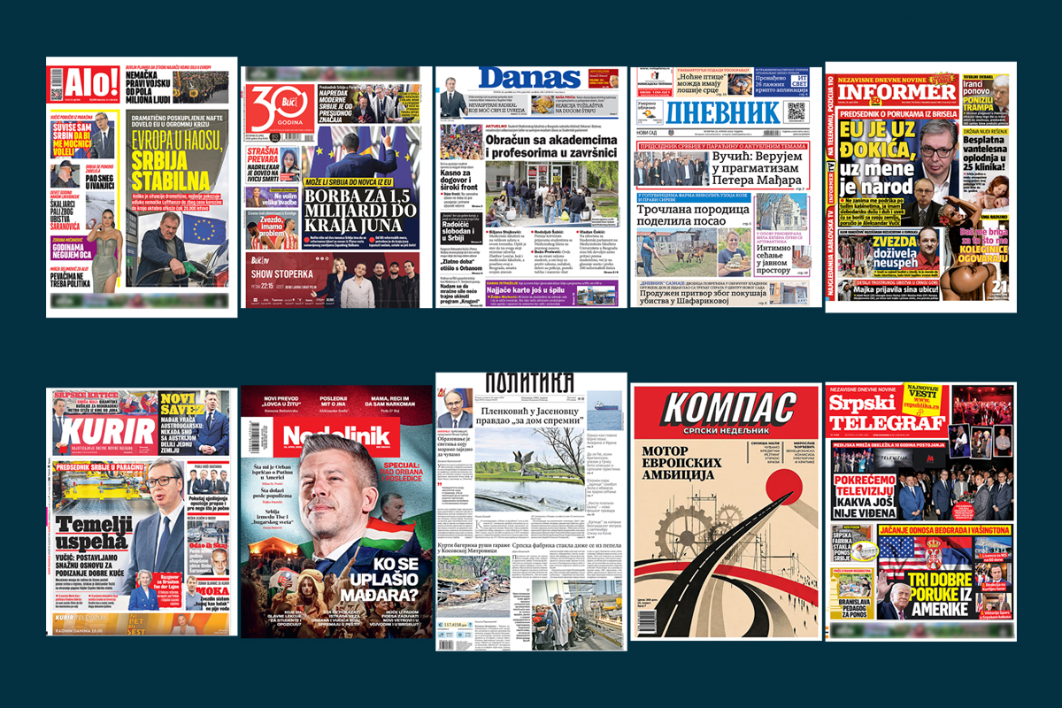 NASLOVNE STRANE SUTRAŠNJIH NOVINA: Prelistavanje štampe za četvrtak, 24. april 2026. godine