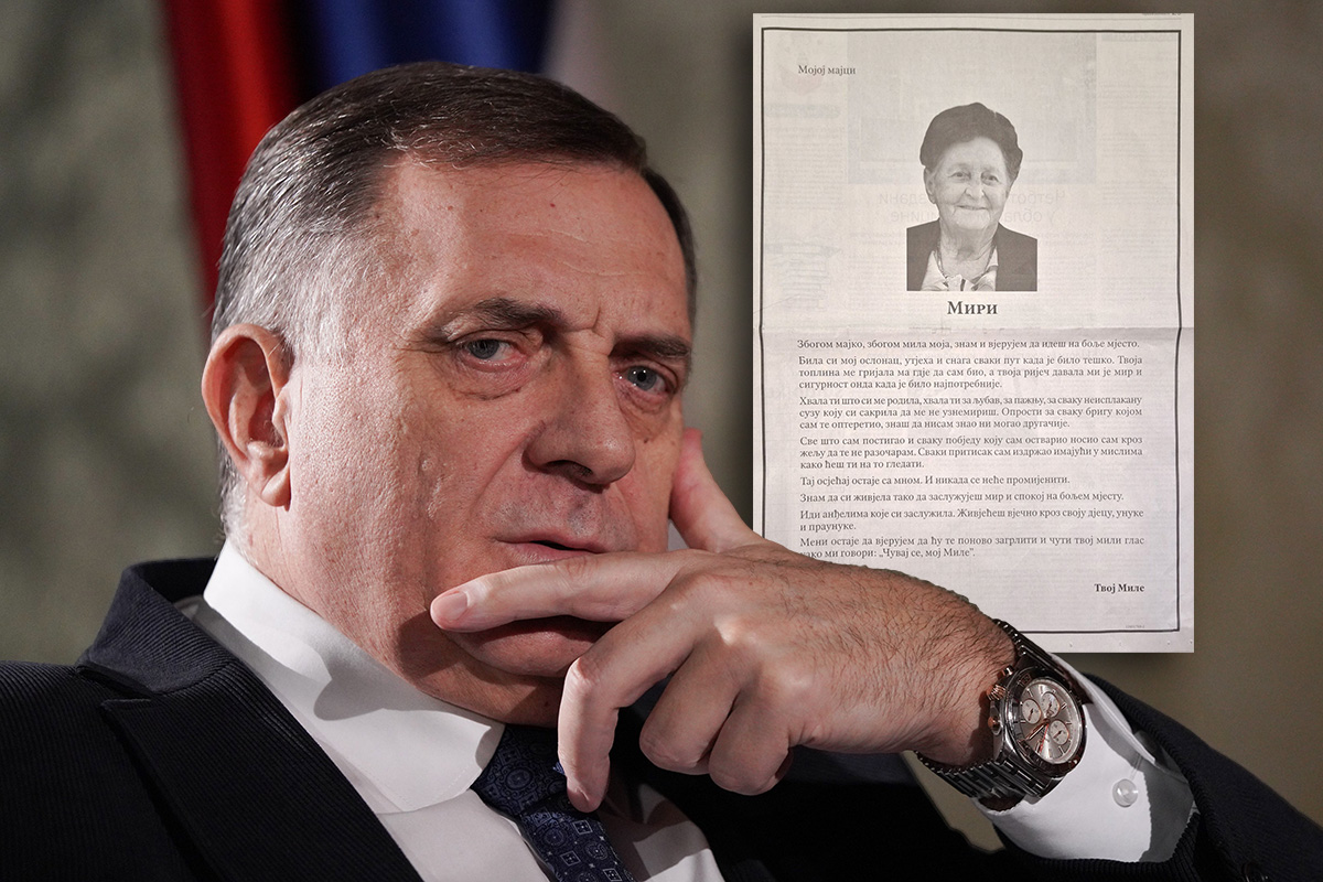 Dodik dao čitulju majci Miri: "Meni ostaje da verujem da ću te ponovo zagrliti i čuti mili glas..."