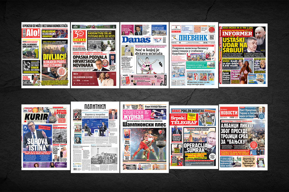 NASLOVNE STRANE SUTRAŠNJIH NOVINA: Prelistavanje štampe za nedelju, 26. april 2026. godine