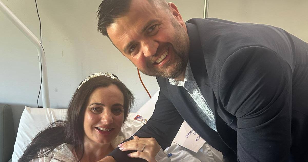 Bride in hospital bed on wedding day: Valentina wasn't stopped by a cast on her arm from marrying Miroslav