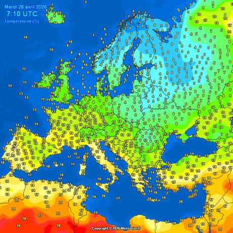 Trenutne temperature vazduha u Evropi