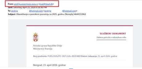 Obaveštenje o poreskom povraćaju za 2025. godinu, prevara