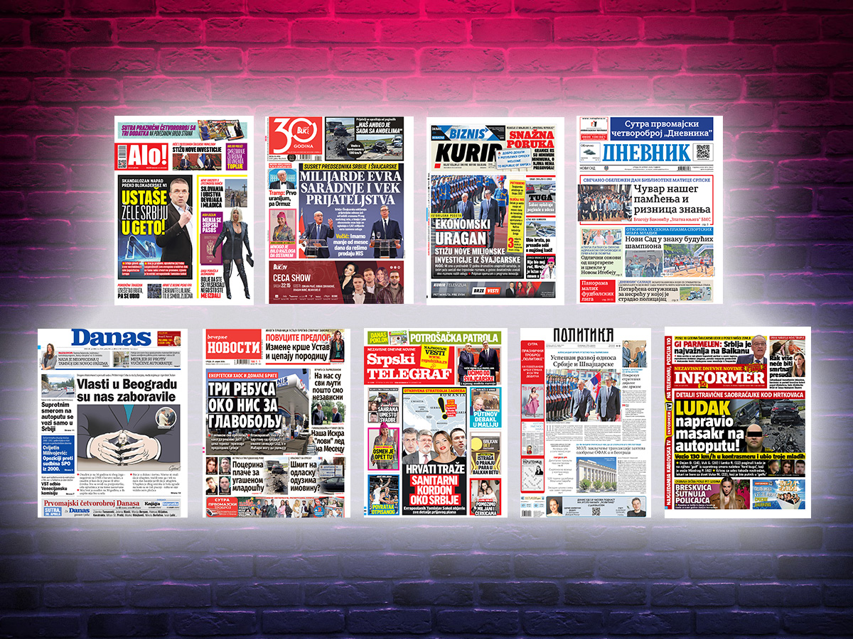 NASLOVNE STRANE SUTRAŠNJIH NOVINA: Prelistavanje štampe za sredu, 29. april 2026. godine