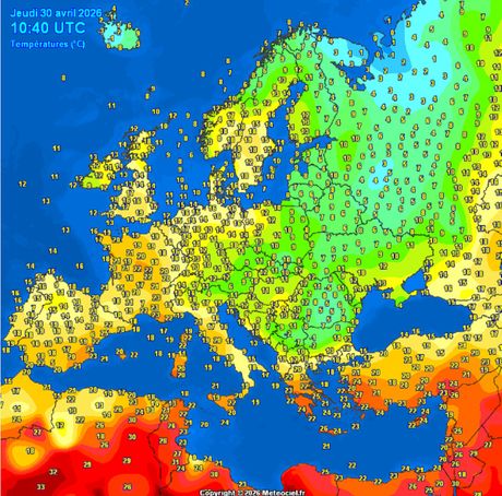 Trenutne temperature vazduha u Evropi