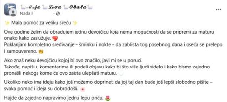 Nada poklanja maturantkinji sređivanje za matursko veče