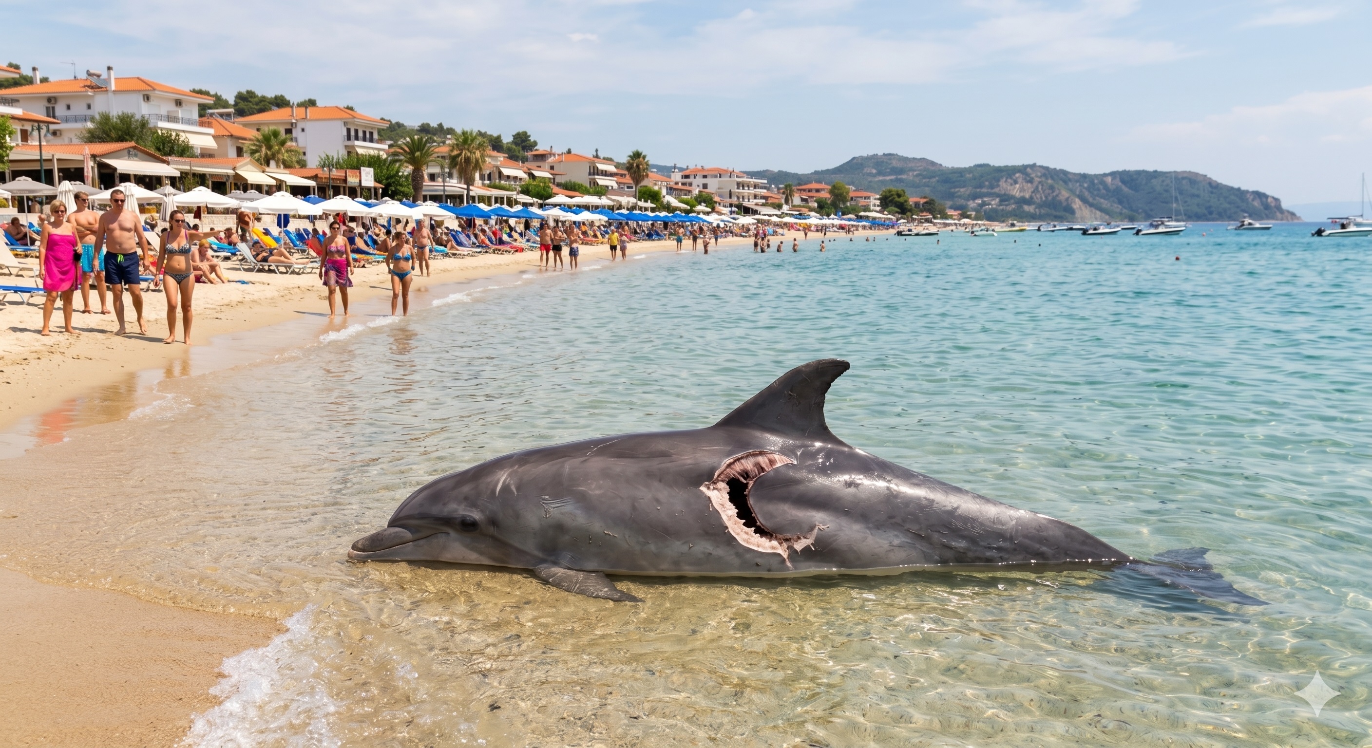 Strašan prizor na plaži u Haniotiju: More izbacilo leš delfina sa jezivim ugrizima, turisti u strahu od ajkula