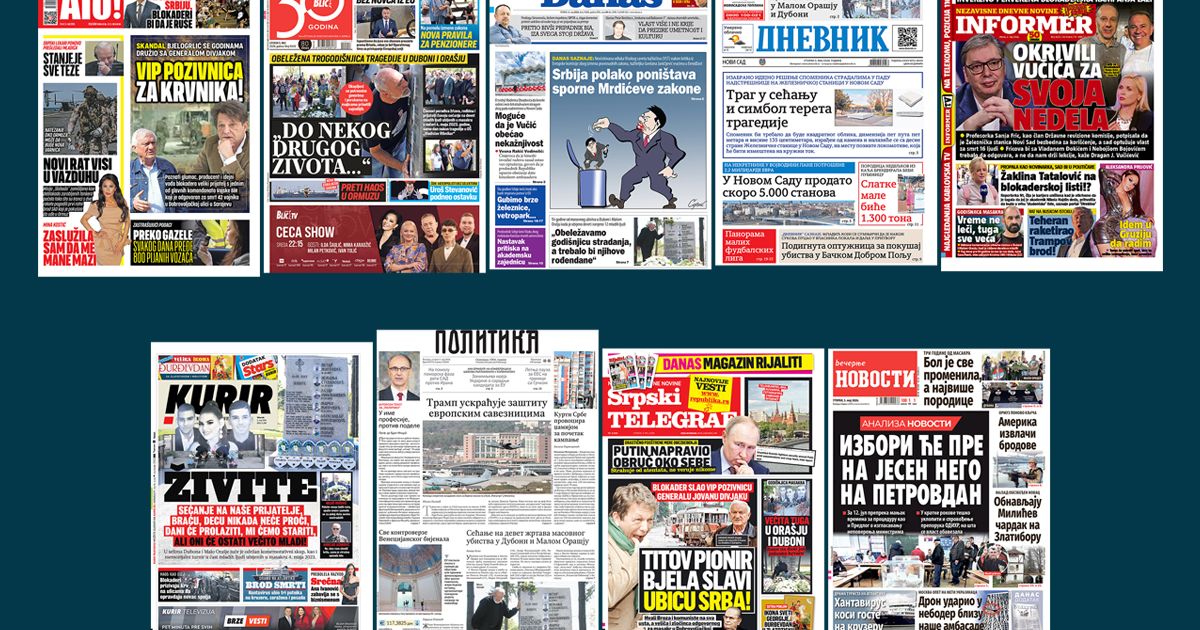 NASLOVNE STRANE SUTRAŠNJIH NOVINA: Prelistavanje štampe za utorak, 5. maj 2026. godine