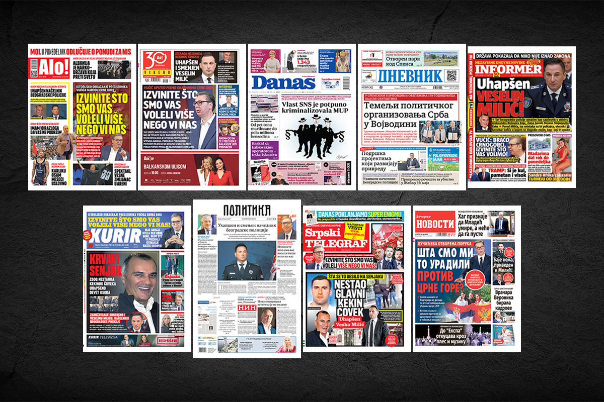 NASLOVNE STRANE SUTRAŠNJIH NOVINA: Prelistavanje štampe za subotu, 16. maj 2026. godine