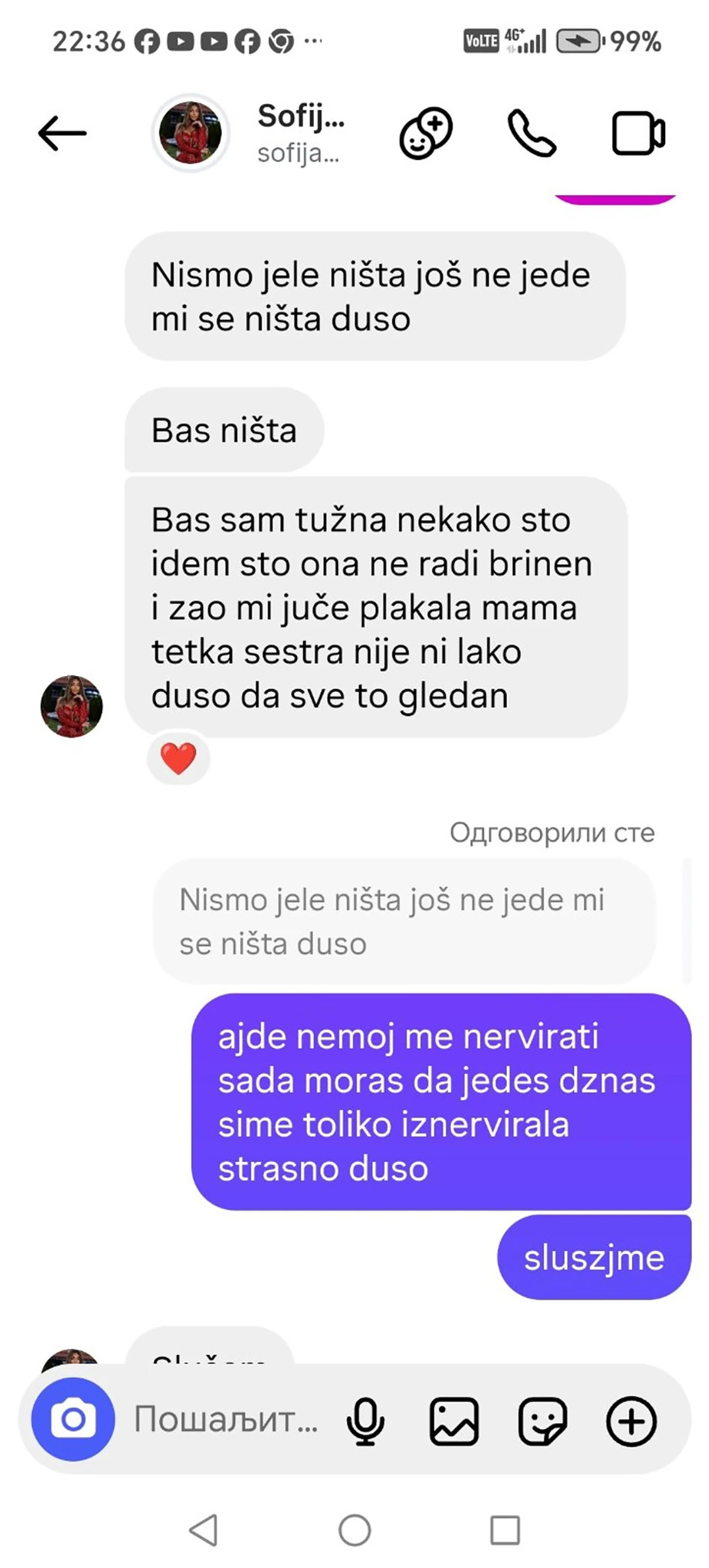 "Nismo ništa jele...a" Isplivala Sofijina prepiska sa Danetom: Ovako mu je referisala sve "Dušo, slušaj me"