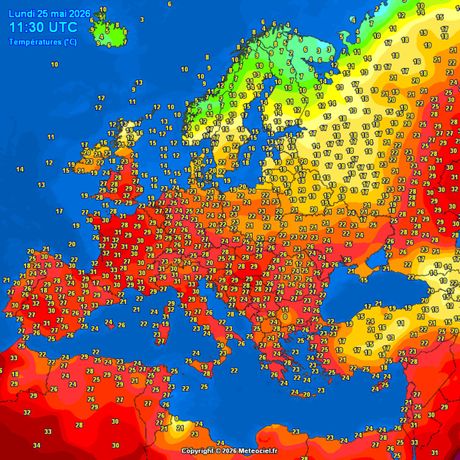 Satelitski snimci i trenutne temperature zraka u Evropi