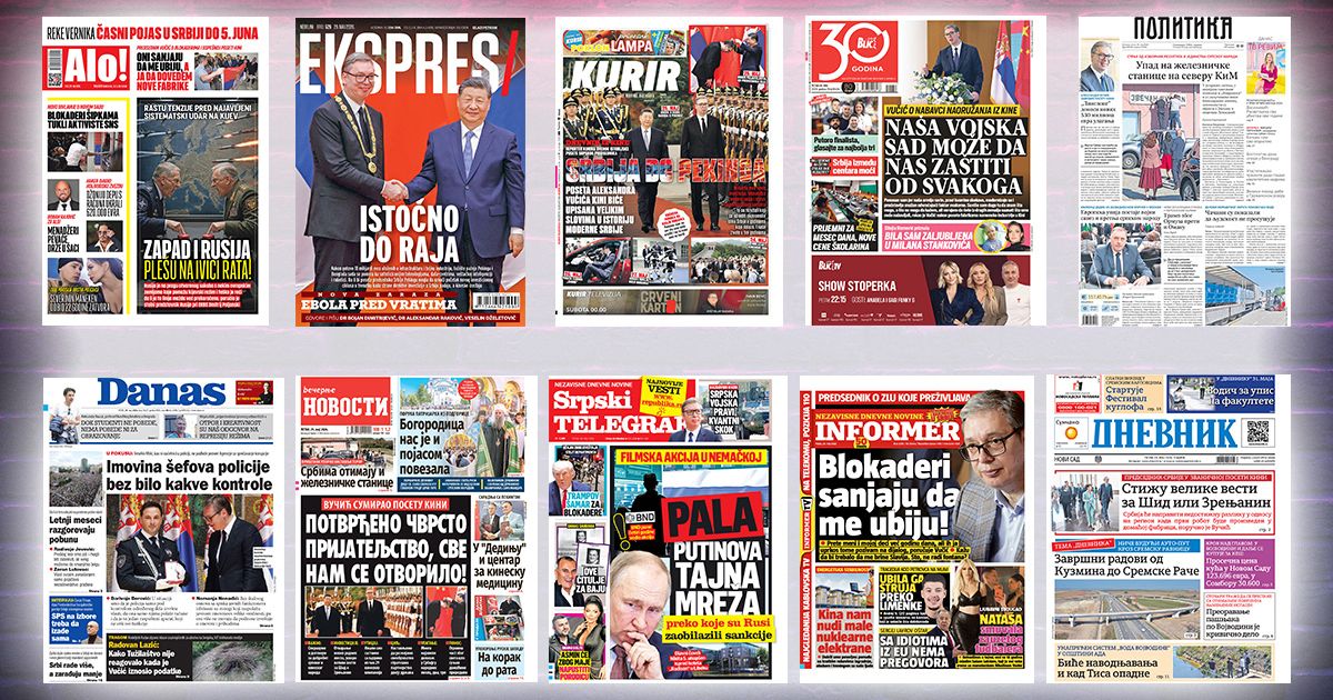 NASLOVNE STRANE SUTRAŠNJIH NOVINA: Prelistavanje štampe za petak, 29. maj 2026. godine