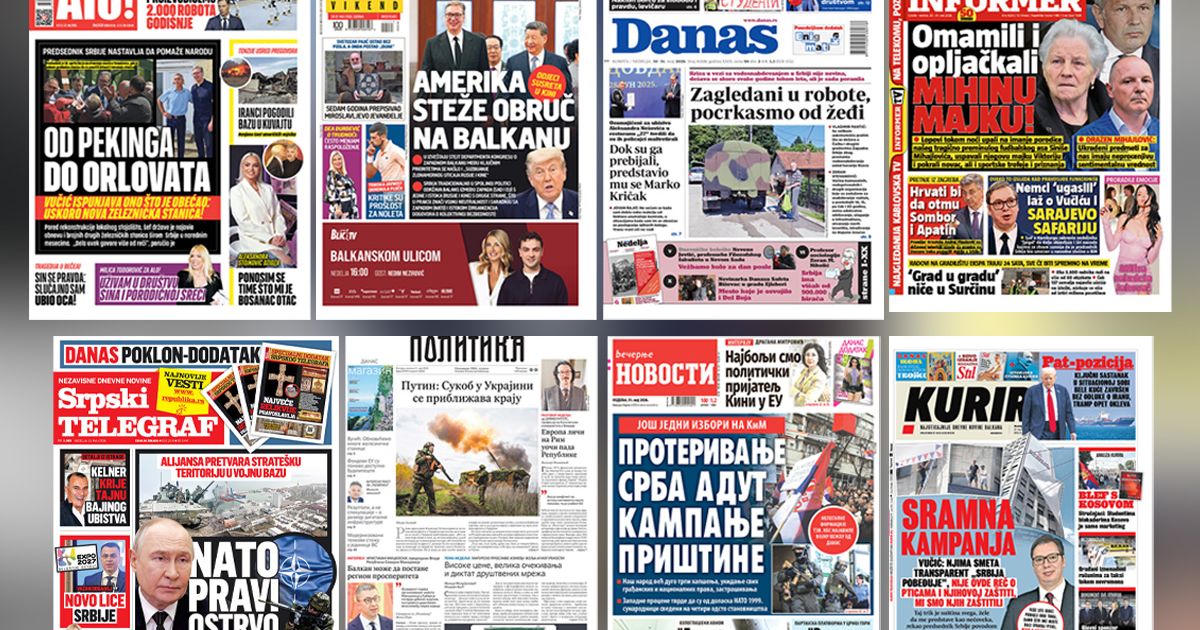 NASLOVNE STRANE SUTRAŠNJIH NOVINA: Prelistavanje štampe za nedelju, 31. maj 2026. godine