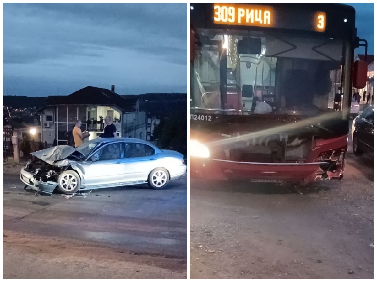 Žestok sudar u Kaluđerici: Povređeno dete iz autobusa, prednja strana auta skroz uništena