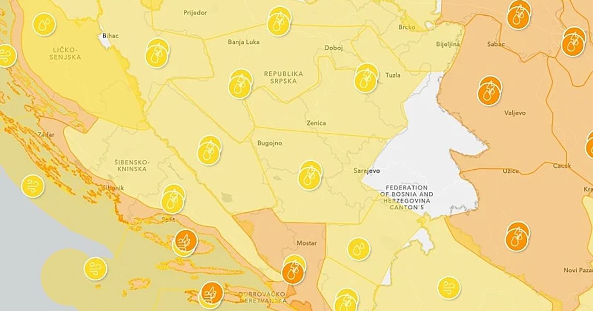 Оранжевый метеопредупреждение действует в части Боснии и Герцеговины: ожидаются сильные ливни и грозы, повышается угроза наводнений