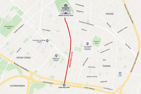 Nebojsina ulica mapa